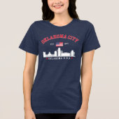 Oklahoma City Skyline with American Flag  トライブレンドＴシャツ (正面)