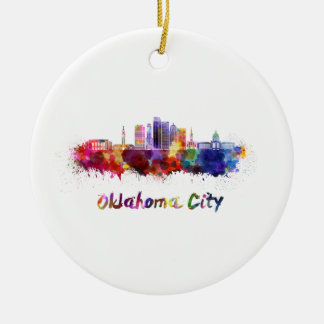 Oklahoma City V2 skyline in watercolor セラミックオーナメント
