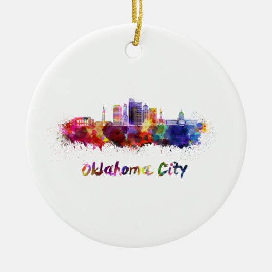 Oklahoma City V2 skyline in watercolor セラミックオーナメント (正面)