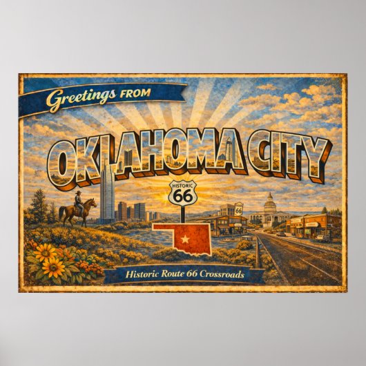 Oklahoma City Vintage Postcard Route 66 Crossroads ポスター (正面)