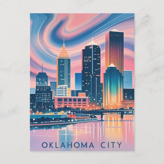 Oklahoma City water color skyline ポストカード (正面)