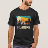 Oklahoma Nature Wild Deer Retro Sunset Hiking Tシャツ (正面)