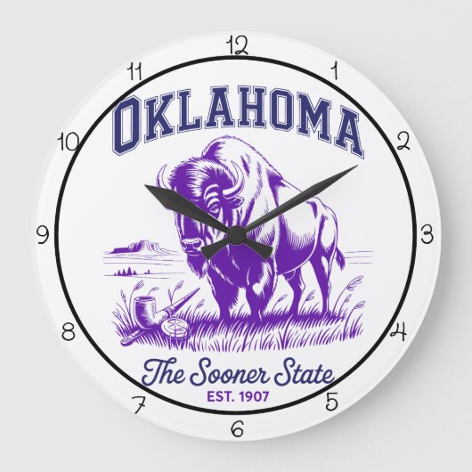 Oklahoma Sooner State Bison ラージ壁時計 (正面)