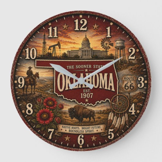 Oklahoma Sooner State Western Prairie ラージ壁時計 (正面)