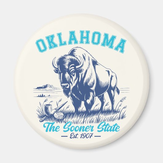 Oklahoma The Sooner State - Bison Art Design マグネット (正面)
