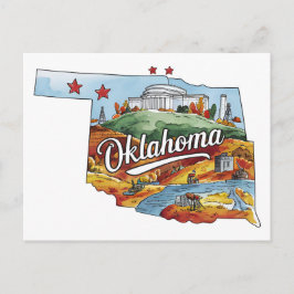 Oklahoma USA State Shaped Vintage Watercolor ポストカード