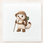 Okojo Adventure Coaster – Kawaii Japanese Stoat  ガラスコースター (正面)