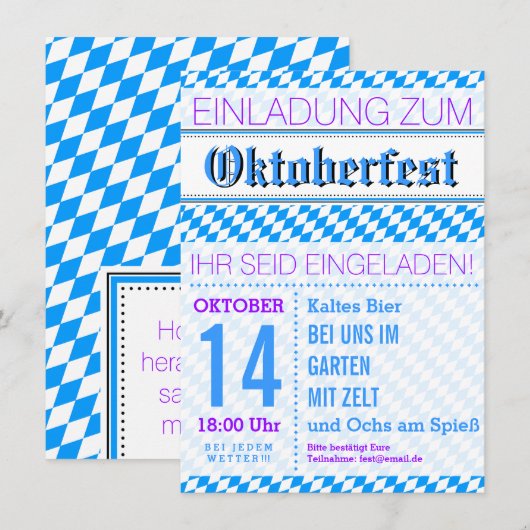 Oktoberfest Einladung Rauten 招待状 (正面/裏面)