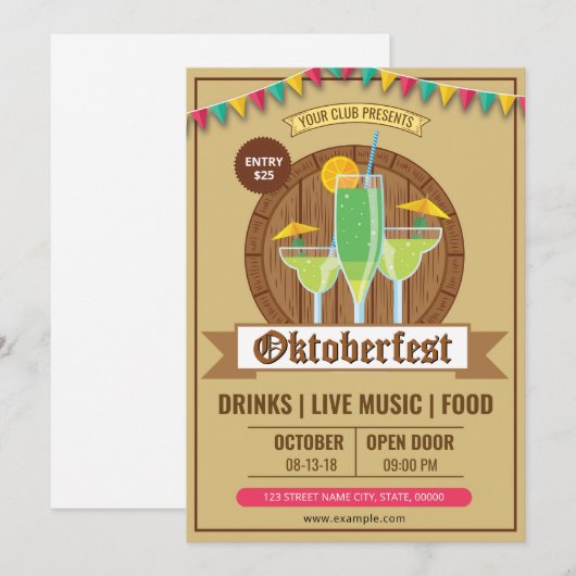 Oktoberfest Party Invitation Template  招待状 (正面/裏面)