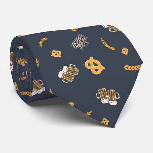 Oktoberfest Pretzel Beer Festival Pattern Blue ネクタイ (ロール)