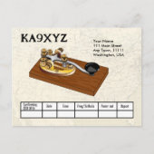 Old ファッションド Brass Telegraph鍵モールス・コードQSL ポストカード (正面)