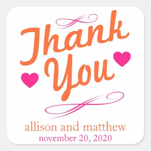 Old ファッションド Thank You Stickers （オレンジ/ピンク） スクエアシール (正面)