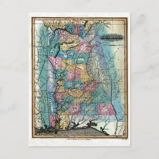 Old 1826アラバマの地図 ポストカード (正面)