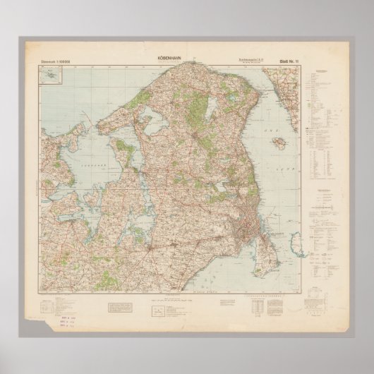 Old 1941 Copenhagen Map, Denmark Poster ポスター (正面)