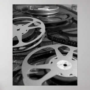 Old 35mm Film Reels Black and White Photography ポスター