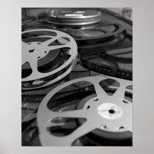 Old 35mm Film Reels Black and White Photography ポスター (正面)