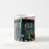 Old abandoned window with group of cactus flower p コーヒーマグカップ (中央)