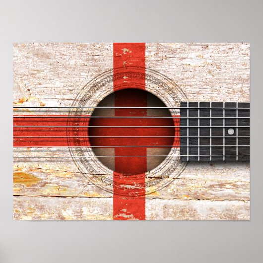 Old Acoustic Guitarのイギリス国旗 ポスター (正面)