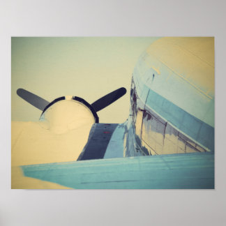 Old Antique Airplane Yellow and Blue 16" x 12"  ポスター