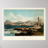 Old Barcelona Spain Illustrative Map (1850)  ポスター (正面)