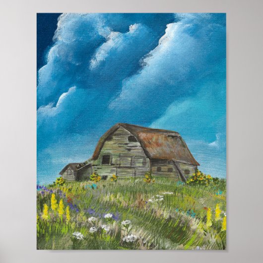 Old Barn and Wildflowers 3-2026 Print ポスター (正面)
