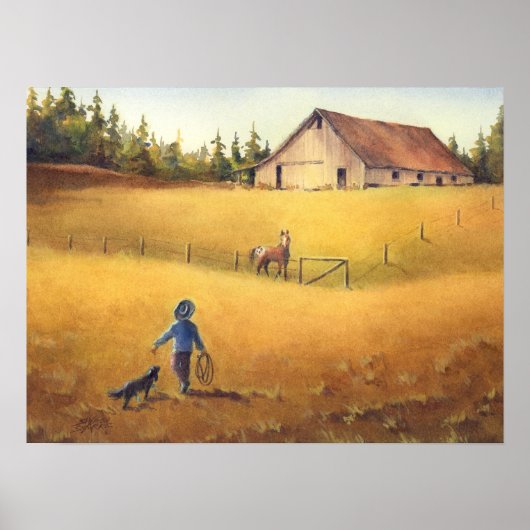 OLD BARN, APALOOSA, BOY & DOG by SHARON SHARPE ポスター (正面)