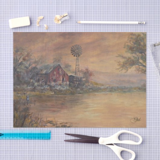 Old Barn Hand painted 薄葉紙 (クラフト)