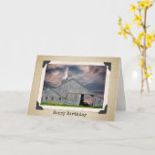 Old Barn inヴィンテージスナップショットフレーム誕生日 カード (黄色い花)