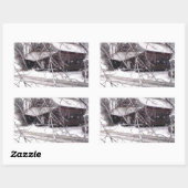 Old Barn through the Branches Winter Snow Photo 長方形シール (シート)