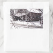 Old Barn through the Branches Winter Snow Photo 長方形シール (バッグ)
