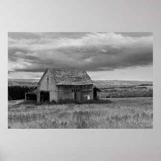 Old Barn with Sky "Black and White" ポスター