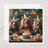 Old bear birthday招待状、Grizzly bears bearsパーティー 招待状 (正面/裏面)