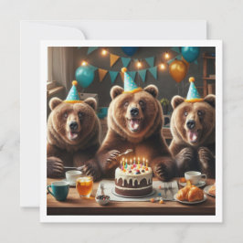 Old bear birthday招待状、Grizzly bears bearsパーティー 招待状