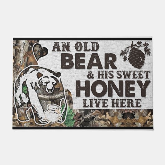 Old Bear Door Mat, Grumpy Bear Door Mat, Cabin ドアマット (正面)