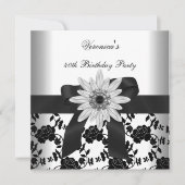 OLD Birthday Party白黒フラワーダイヤモンド 招待状 (正面)