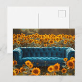Old Blue Couch in Sunflowers ポストカード (正面/裏面)