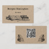 Old Books and Quill Author Writer Librarian QR 名刺 (正面/裏面)