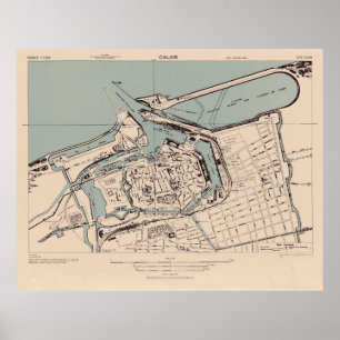 Old Calais France Map (1943) ポスター