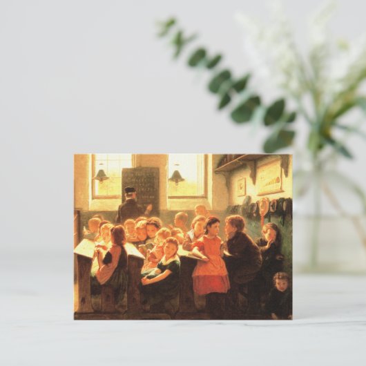 Old Classroom Sceneの絵画ファインアートはがき ポストカード (スタンド正面)