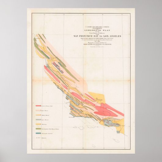 Old Coastal California Geology Map (1856)  ポスター (正面)