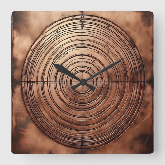 old copper circular grooves スクエア壁時計 (正面)