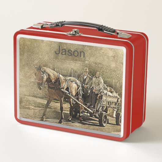 Old Coule on Horse & Wagonヴィンテージ メタルランチボックス (正面)
