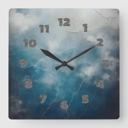 old cracked blue wall スクエア壁時計 (正面)