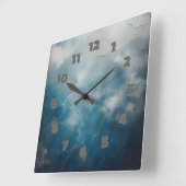 old cracked blue wall スクエア壁時計 (傾斜)