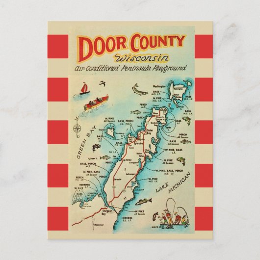 Old Door County Map Postcard ポストカード (正面)