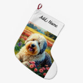 Old English Sheepdog ラージクリスマスストッキング (正面 (吊り時))