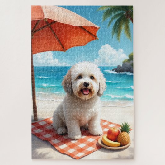 Old English Sheepdog Beach Relax Scene ジグソーパズル (縦)