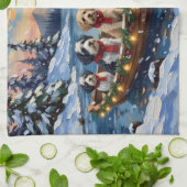 Old English Sheepdog Christmas Boat Holiday キッチンタオル (折り畳み)