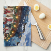 Old English Sheepdog Christmas Boat Holiday キッチンタオル (四つ折り)