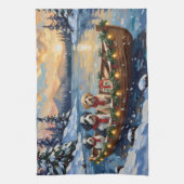 Old English Sheepdog Christmas Boat Holiday キッチンタオル (縦)
